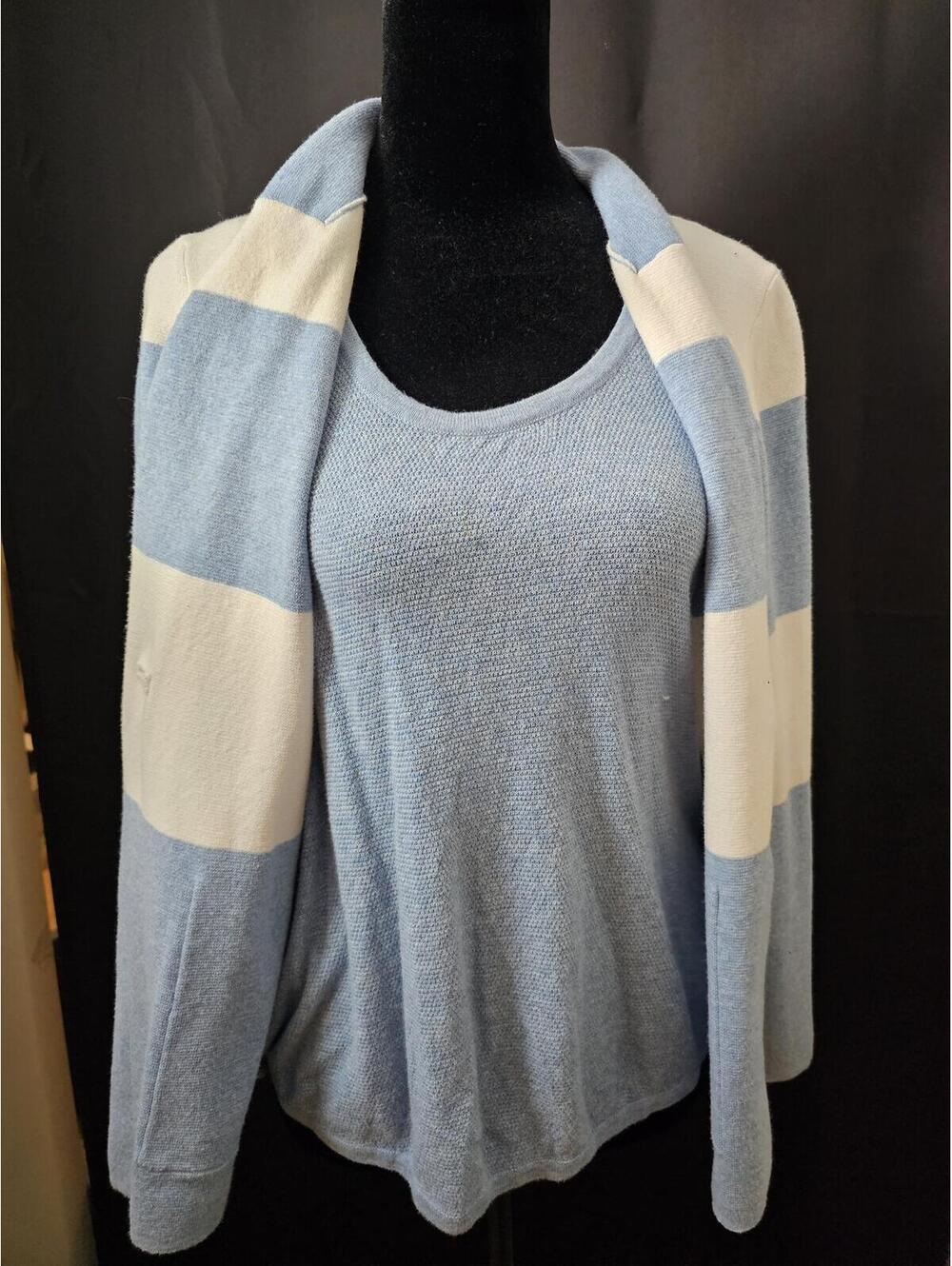 Kinross Cashmere Top Cardigan Blue & White Womens Size L